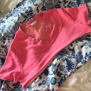 Urban outfiters out from under v neck cropped tee pink